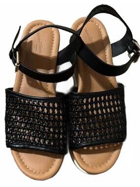 Wedge Black Woven Espadrille Platform Sandals with Ankle Strap 7.5